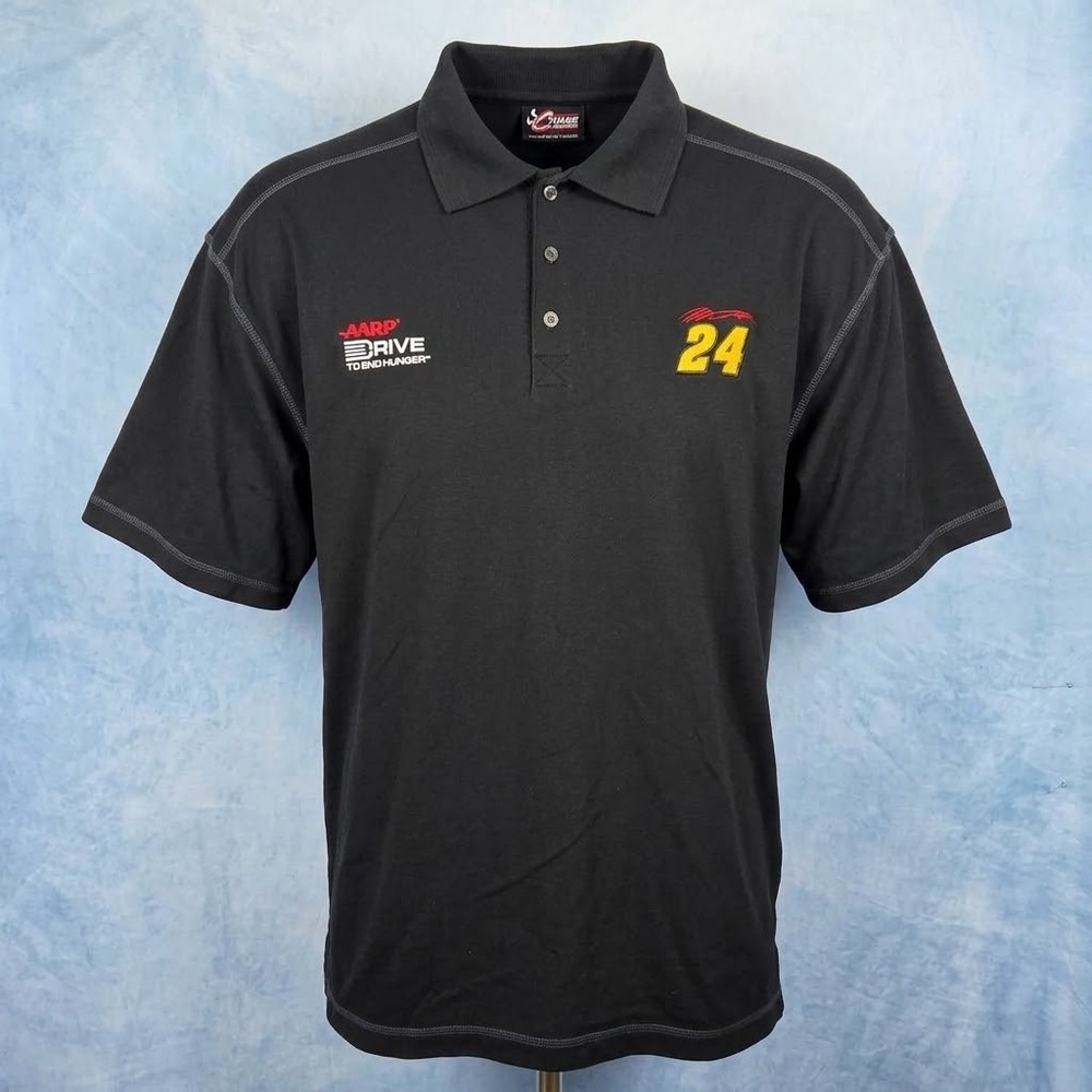 Chase Authentics NASCAR Jeff Gordon 24 AARP Polo Shirt Mens XL Black SS